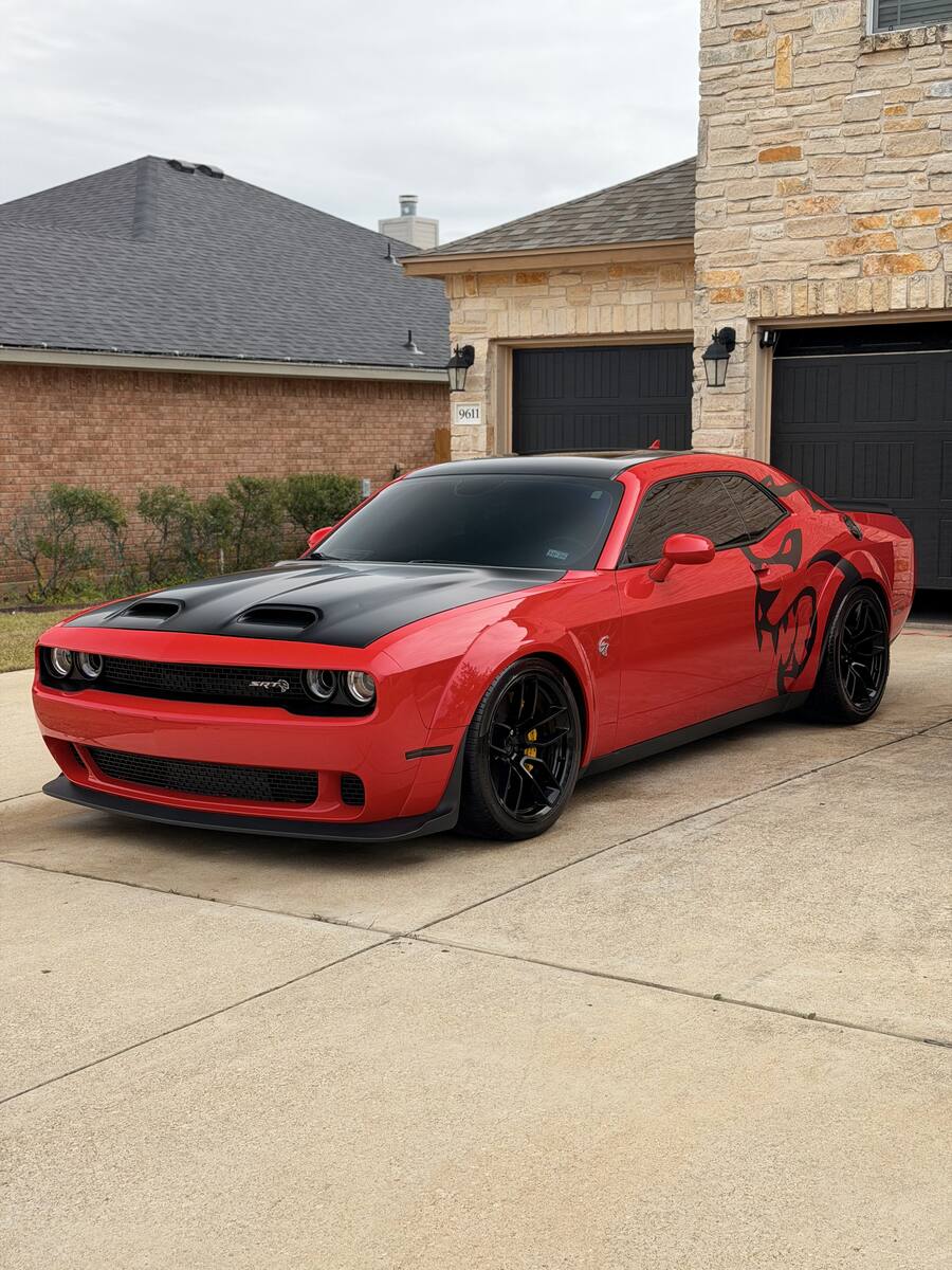 Red Dodge Challenger SRT after a full mobile detail in Belton, TX