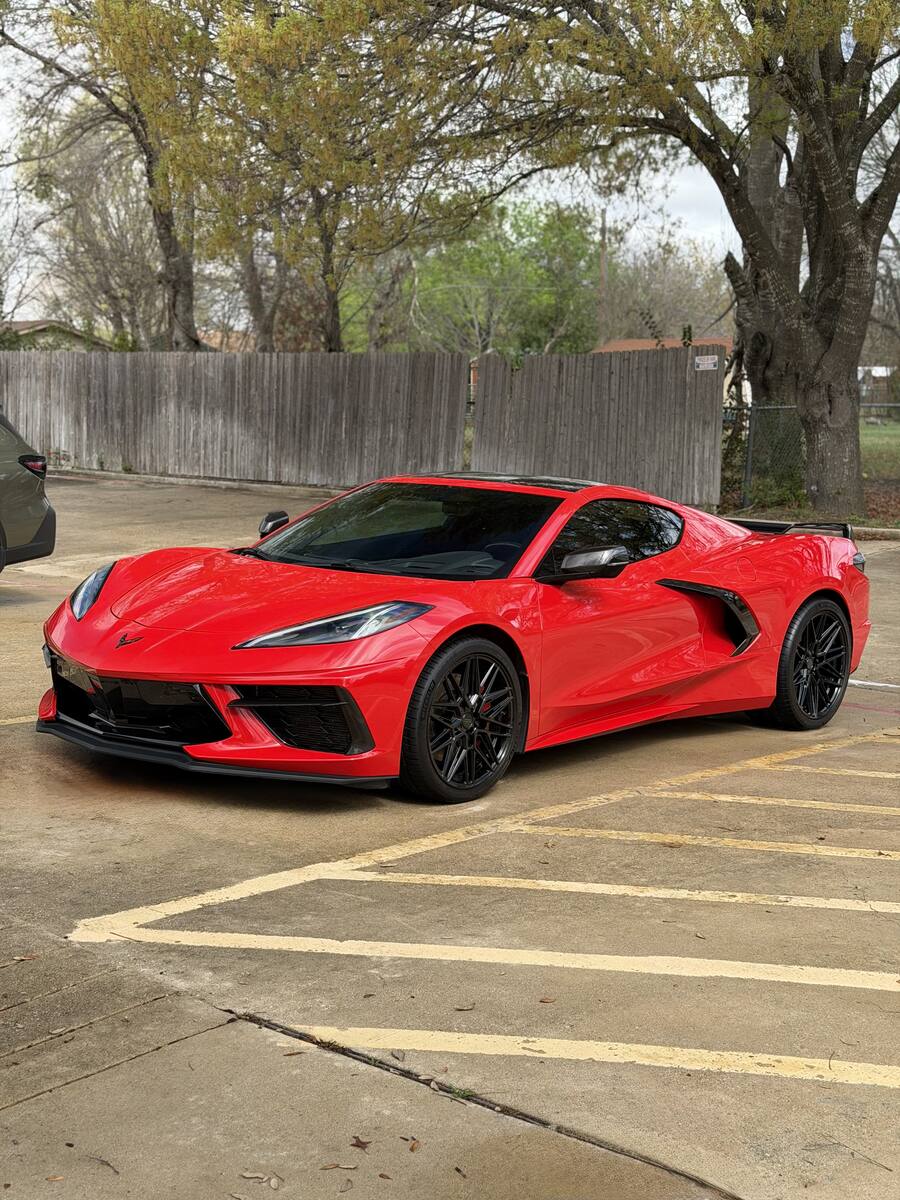 Red Chevrolet Corvette C8 after a full mobile detail